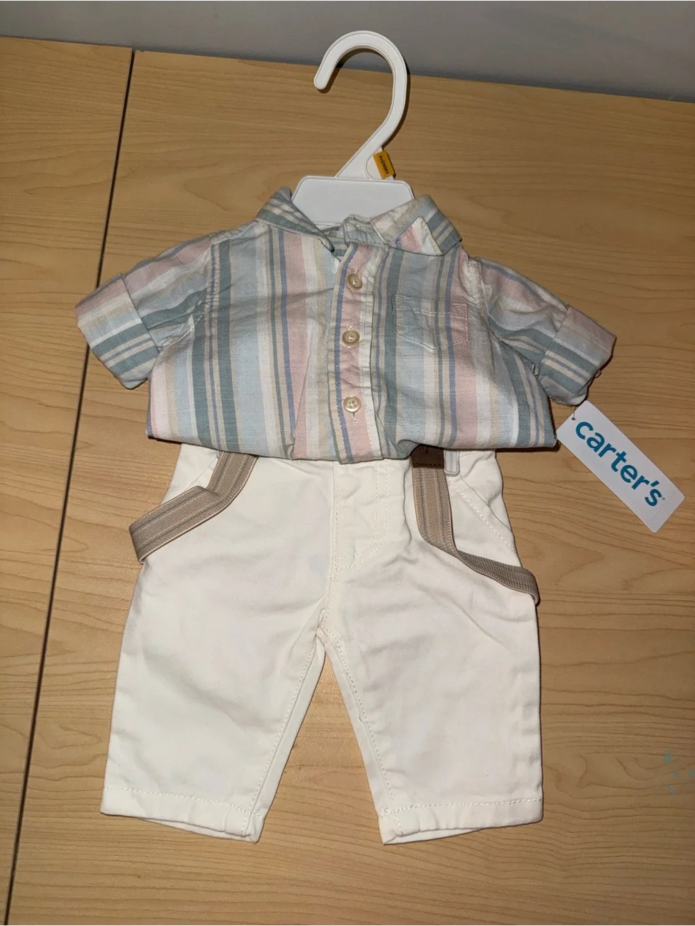 Carter's Pastel Multi-Stripe Short-Sleeve Button Bodysuit with White Pants